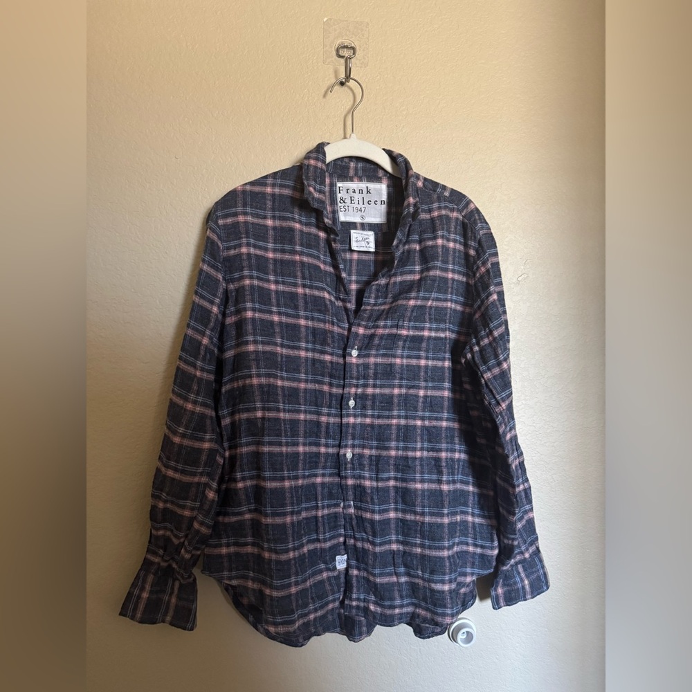 Frank & Eileen‎ Eileen Polar Linen Plaid Button Long Sleeve Shirt Sz S Grey Pink